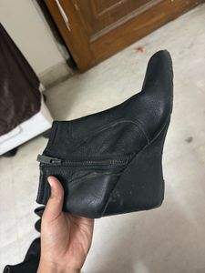 Black Wedge Heel Boots