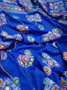 Mirror Work Cotton Navy Blue Dupatta