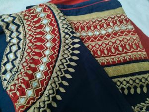 Embroidered Navy &amp; Red Indian Salwar Kameez