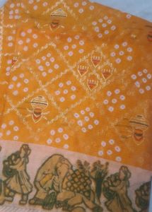 Orange Bandhani Print Saree