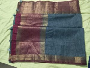 Grey Linen Mix Saree With Stiched Blouse