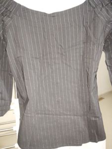 balloons sleeve Striped Off-Shoulder Top