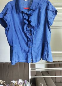Blue Ruffled Blouse