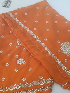 Orange Carrot Sequence Work Saree With Blouse🤞💕