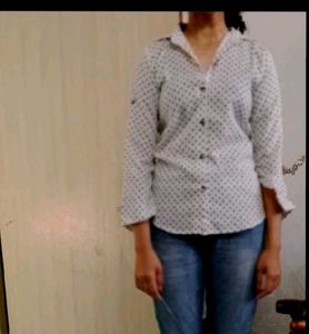 Polka Dot Button-Down Shirt white women black