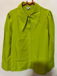 Green Shirt with Dramatic Collar