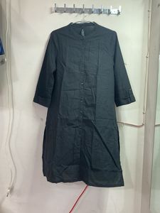 Black Cotton Button Kurti With Stand Collar
