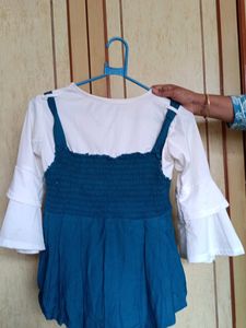 Double Bell Sleeves Blue Coloured Top