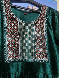 Green Velvet Kurta Set