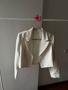 Creamish White Pinstripe Crop Blazer