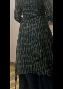 Navy Blue &amp; Green Indo-western Gown With Dark Inne