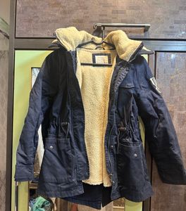 Zara Girls Outwear Blue Hooded Jacket