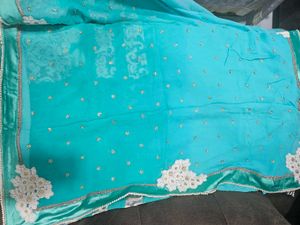 Teal Embroidered Saree with blouse