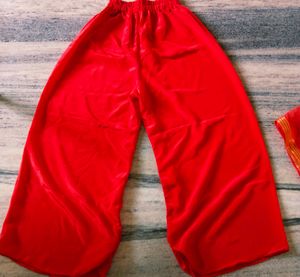 Beautiful Girls Look Plazo  Suit  With Dupatta  Febric Satan Silk  Colour  Brown&amp;  Red  For Girls 19-20 Years   Design Bajoo   Size XS  Margin Also