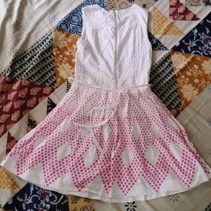 Designer White Frock With Pink Dots
