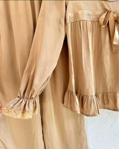 Tan Lace Trim Lounge Set