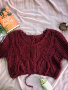 Maroon Crochet Crop Top for Women