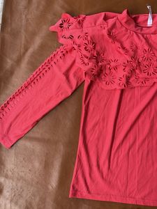 Coral Laser-Cut Long Sleeve Top