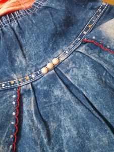 Girls Pink Top &amp; Denim Skirt Set