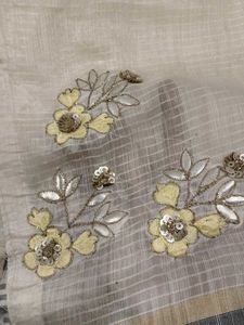 lite yallow colour worked cotton saree