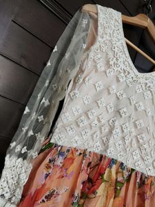 Women Embroidered Chiffon Net Printed Gown Dress