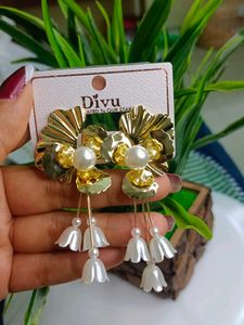 Golden &amp; White Earrings