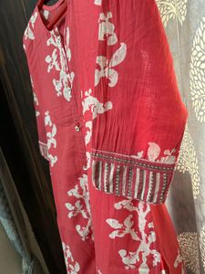 Red &amp; White Block Print Kurti