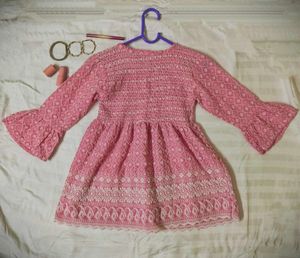 Pink Embroidered Fit And Flare Kurti