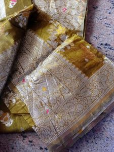 Olive Green Banarasi Silk Suit