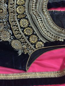 Elegant Pink &amp; Black Embroidered Saree