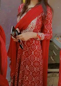 Red Bandhani Print Salwar Suit