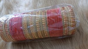 Orange and Gold Metal Bangles Set Of 48