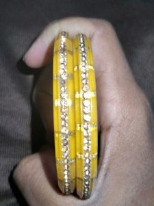 Yellow Bangles with Rhinestones