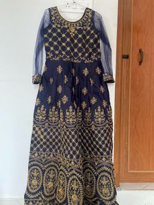 Navy & Gold Embroidered Anarkali gown