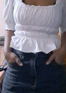 Cute White square neck Top