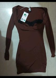 Newme Sexy Lace Brown Dress