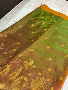 Double Colour Shade Brown And Olive Green Saree
