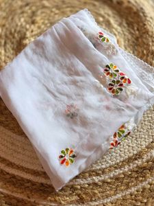 Embroidered White Dupatta