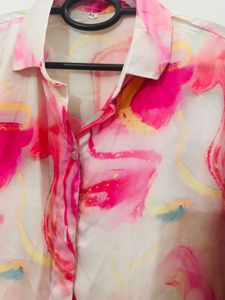 Satin Silk Floral Shirt, Bust- 36/34 Strechable