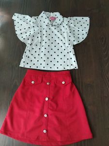 Girls Polka Dot Top & Red Skirt