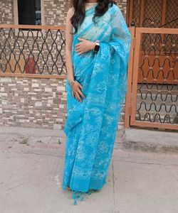 Saree With High Neck Blouse