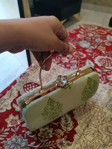 Green Printed Hand Clutch With Sling