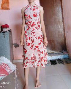 Floral Printed Red Dress