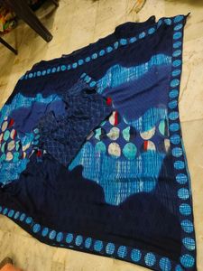 Elegant Blue Printed Saree