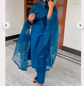 Teal Blue Embroidered Salwar Kameez