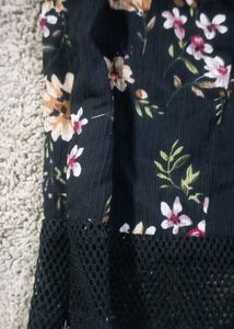 Floral Print Crop Top with Mesh Trim