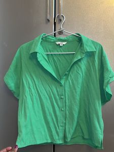 green oversized cropped shirt