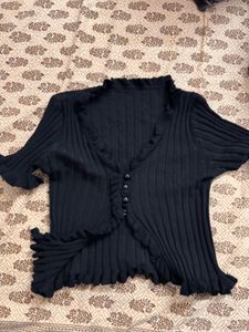 Black Ribbed Knit Top