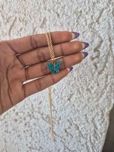 Blue Butterfly Gold Pendant Necklace
