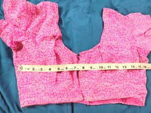 Pink Printed Blouse With Lining And Short Sleeves